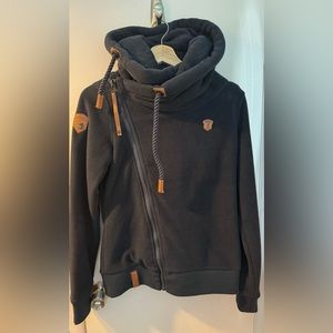 Naketano “The Poet’s Choice” Navy Fleece Hooded Zip Up Jacket, size M- Rare!